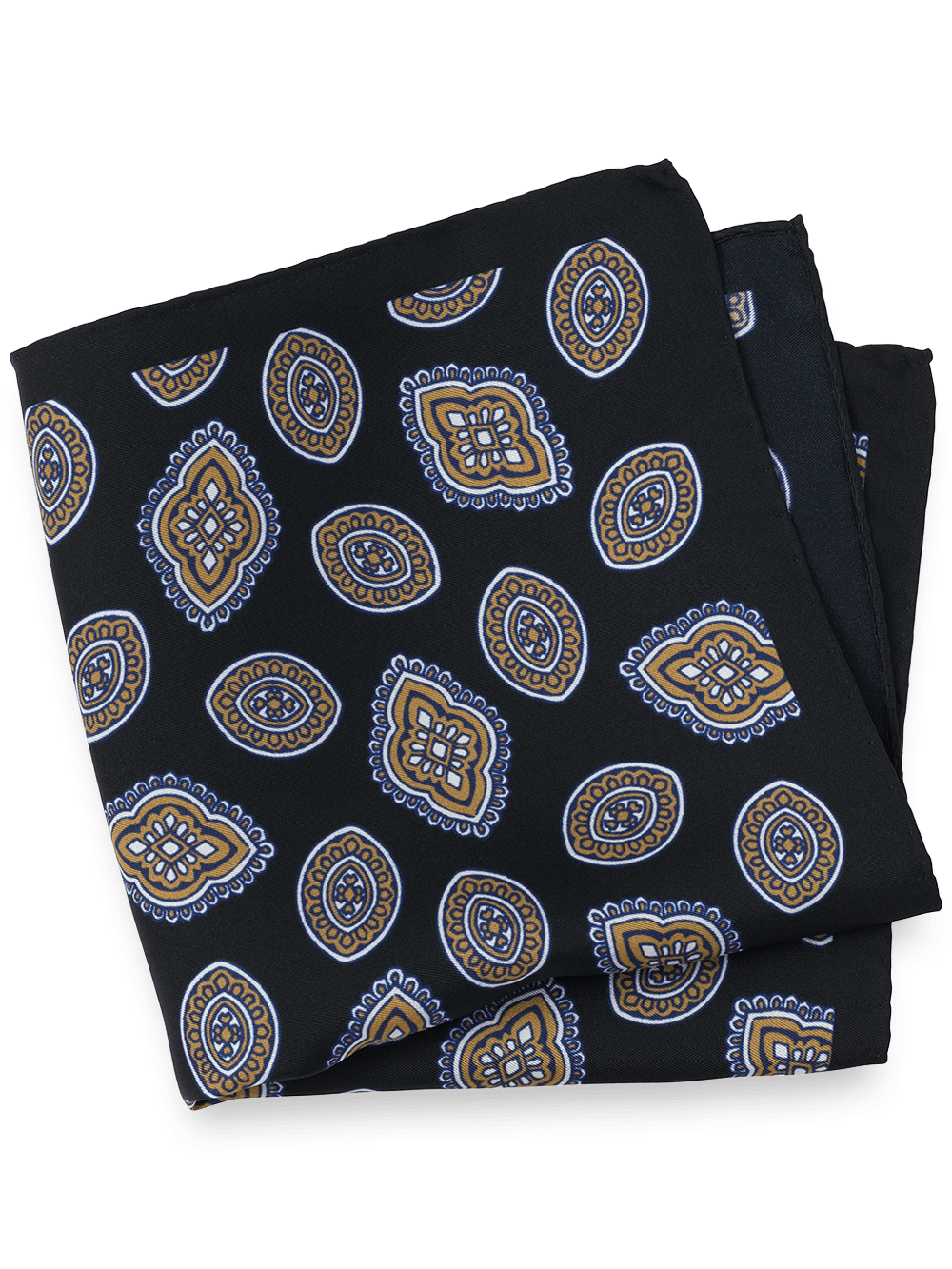 Product Image of Medallion Silk Pocket Square-Grey/Tan