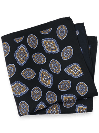 Medallion Silk Pocket Square - Grey/tan