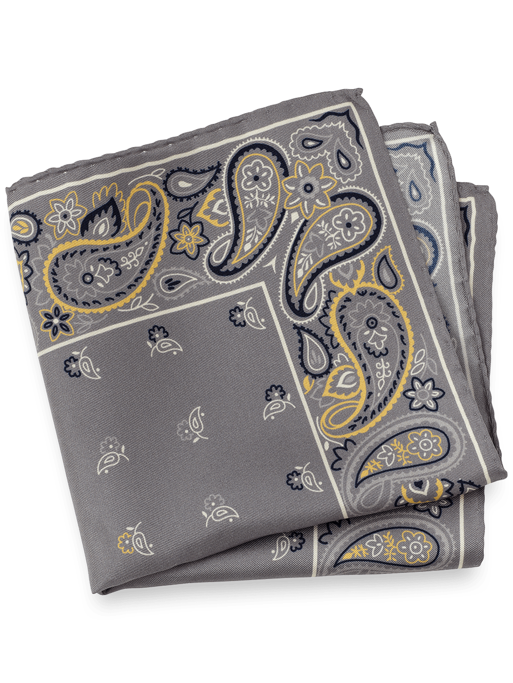 Product Image of Paisley Silk Pocket Square-Grey Multi