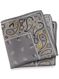 Paisley Silk Pocket Square - Grey Multi