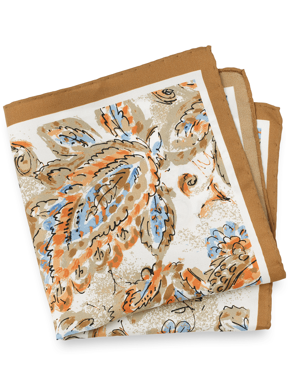 Product Image of Floral Silk Pocket Square-Tan Multi