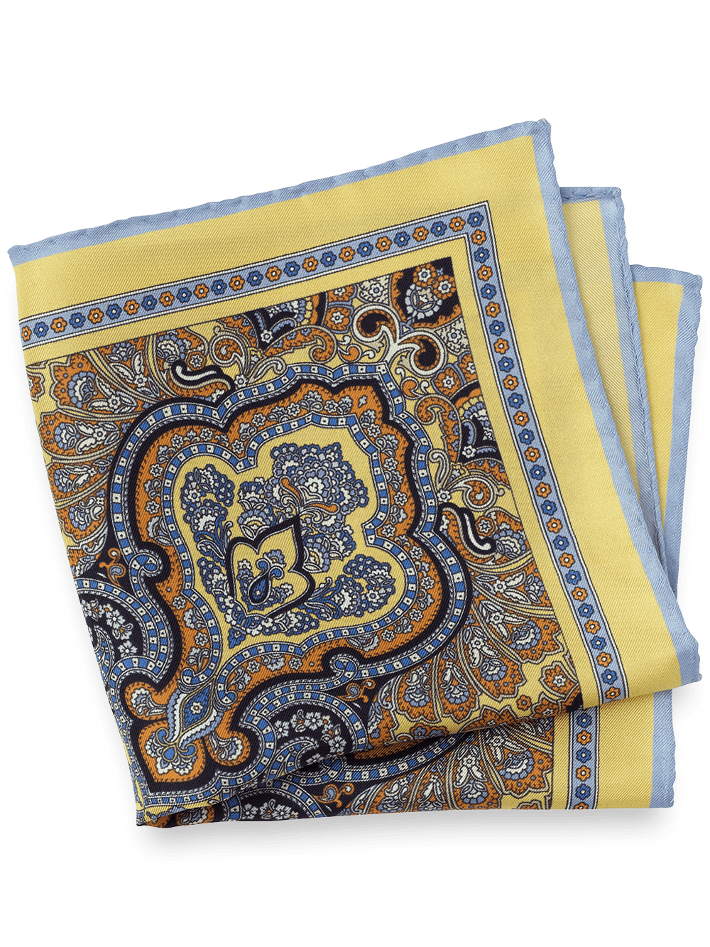 Product Image of Paisley Silk Pocket Square-Yellow/Blue