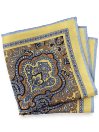 Paisley Silk Pocket Square - Yellow/blue