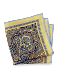 Paisley Silk Pocket Square - Yellow/blue