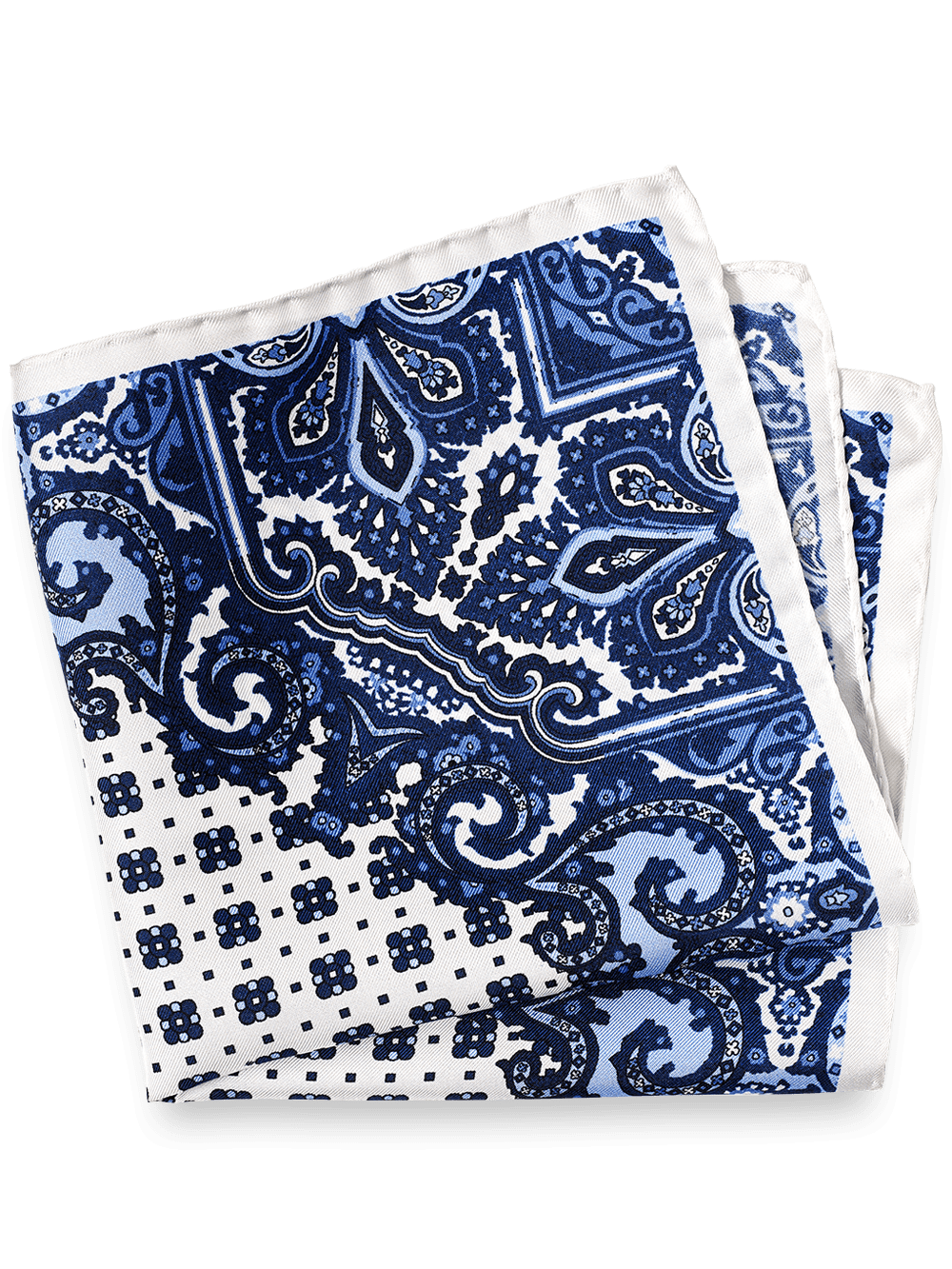 Product Image of Medallion Silk Pocket Square-Blue/White