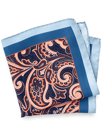 Paisley Silk Pocket Square - Blue/orange