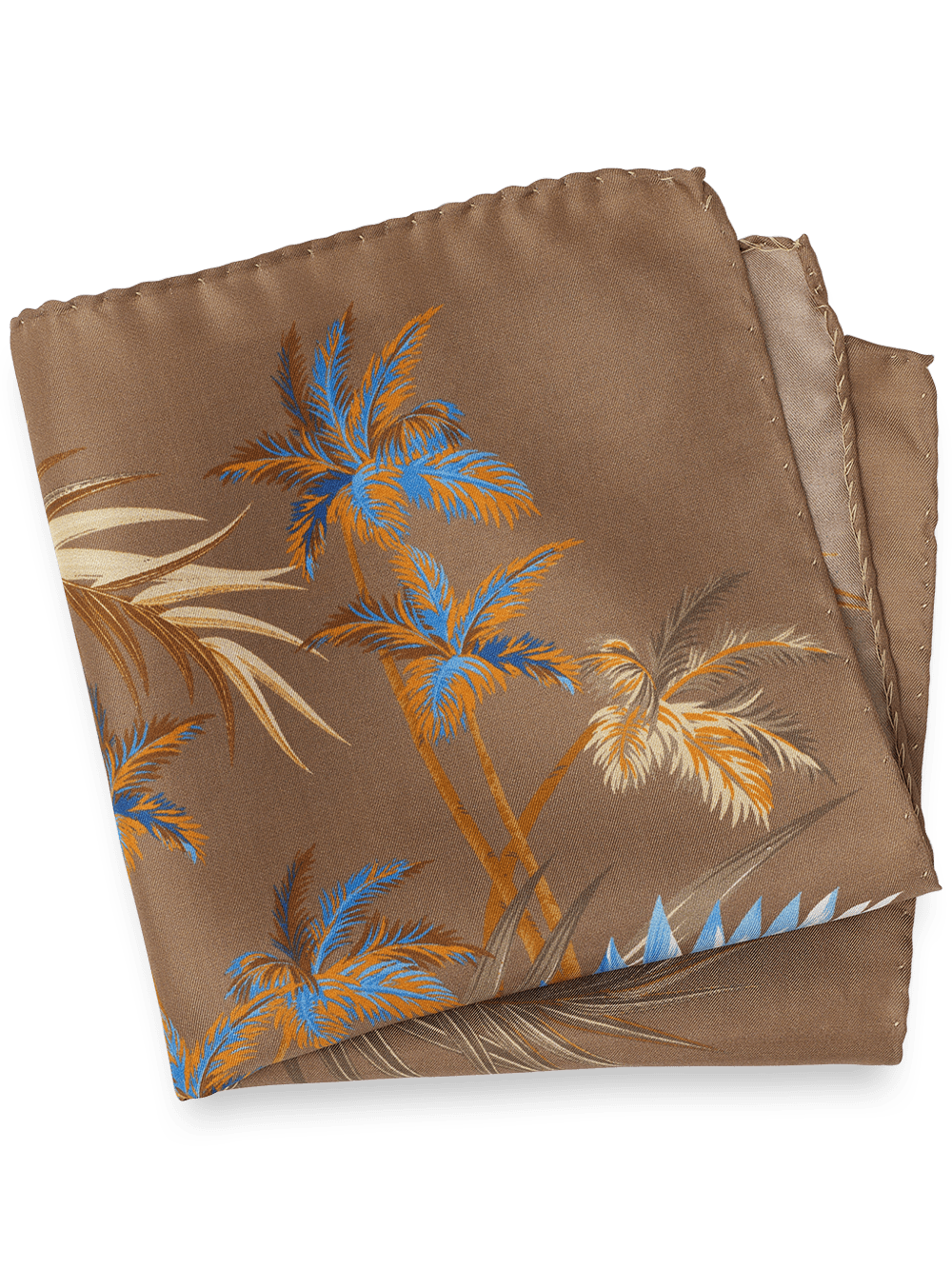 Product Image of Floral Silk Pocket Square-Tan/Blue