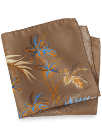 Floral Silk Pocket Square - Tan/blue