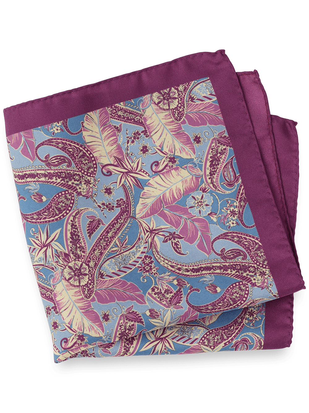 Product Image of Paisley Silk Pocket Square-Blue/Berry