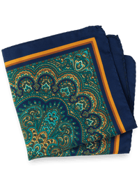 Medallion Silk Pocket Square - Navy Multi