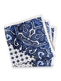Medallion Silk Pocket Square - Blue/white