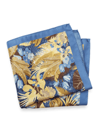 Botanical Silk Pocket Square - Yellow/blue