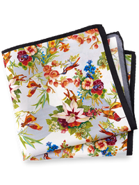 Floral Silk Pocket Square - Silver