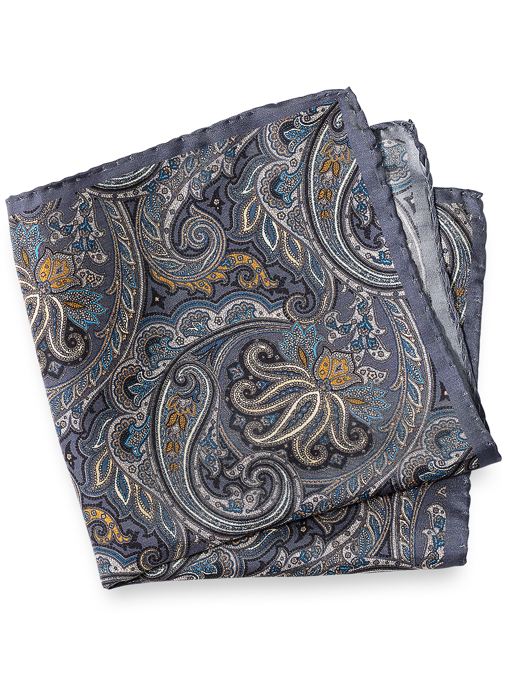 Product Image of Paisley Silk Pocket Square-Grey Multi