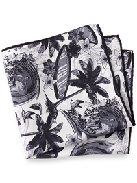 Surfer & Palm Tree Silk Pocket Square - Black/white