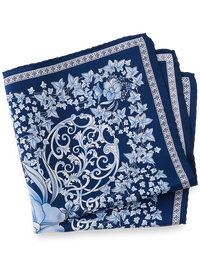 Floral Silk Pocket Square - Blue