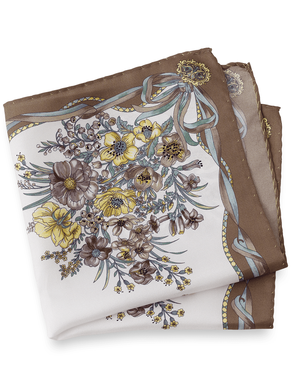 Product Image of Floral Silk Pocket Square-Tan