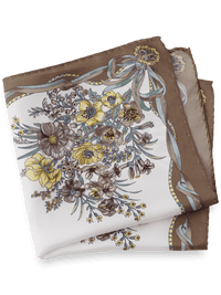 Floral Silk Pocket Square - Tan