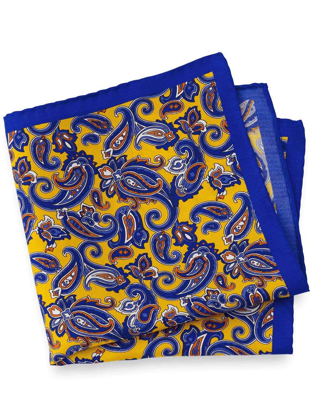 Product Image of Paisley Silk Pocket Square-Yellow/Blue