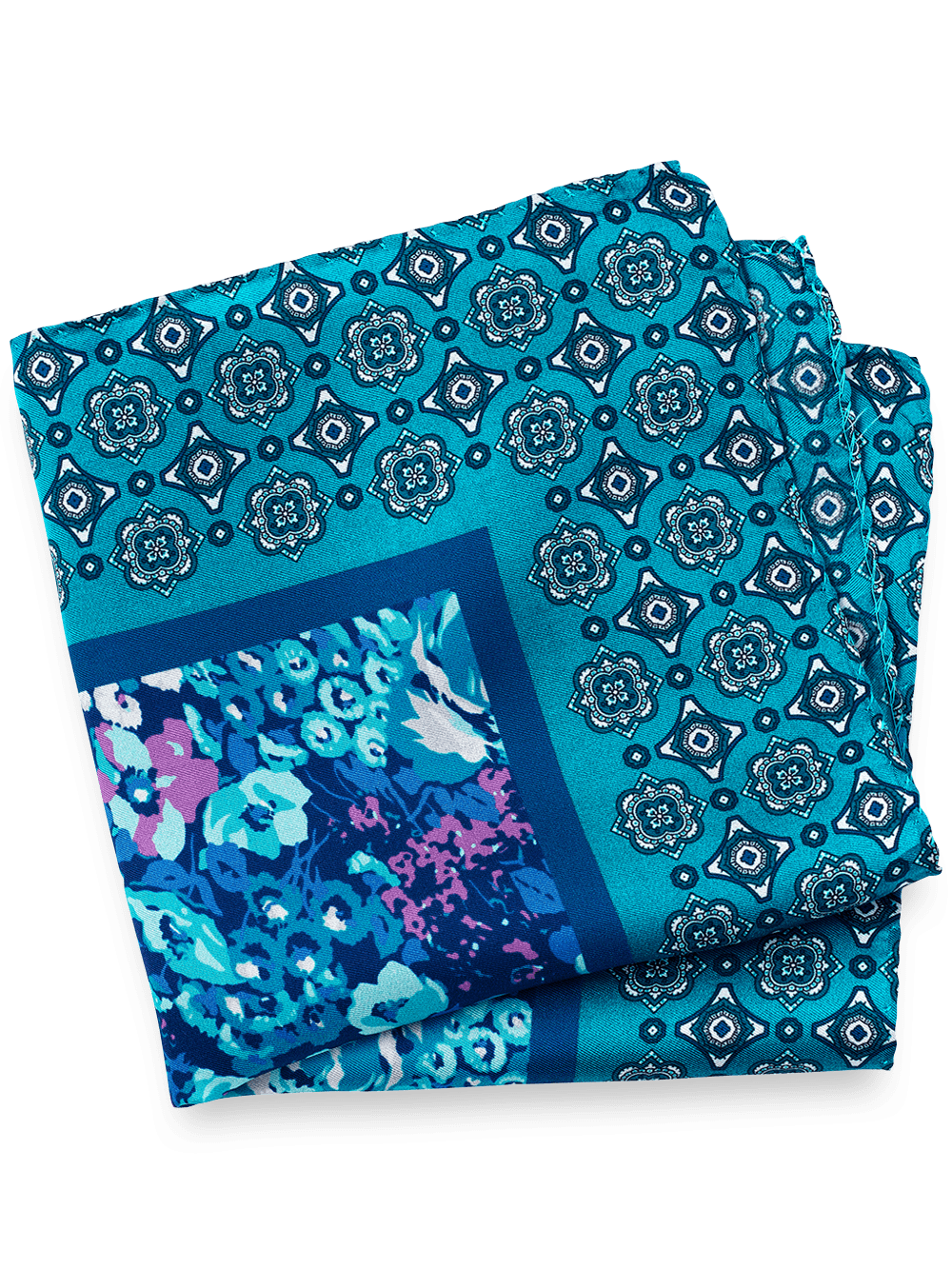 Product Image of Medallion Silk Pocket Square-Teal/Blue