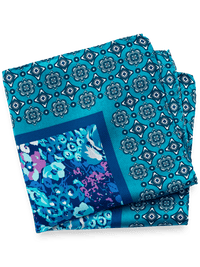 Medallion Silk Pocket Square - Teal/blue