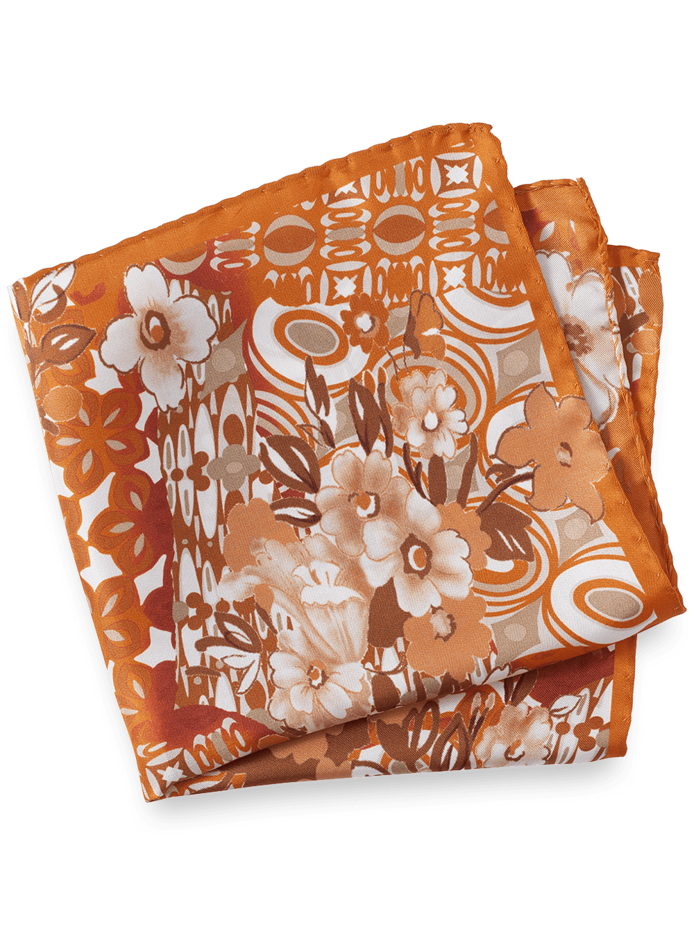 Product Image of Floral Silk Pocket Square-Orange Multi
