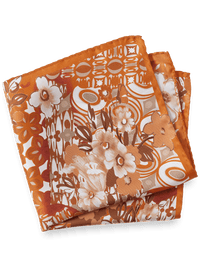 Floral Silk Pocket Square - Orange Multi