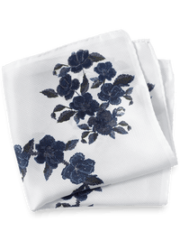 Floral Silk Pocket Square - White/blue