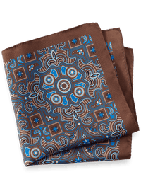 Medallion Silk Pocket Square - Brown/blue