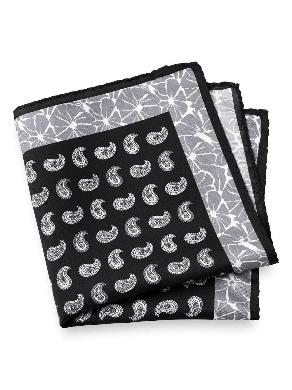 Product Image of Paisley Silk Pocket Square-Black/Grey