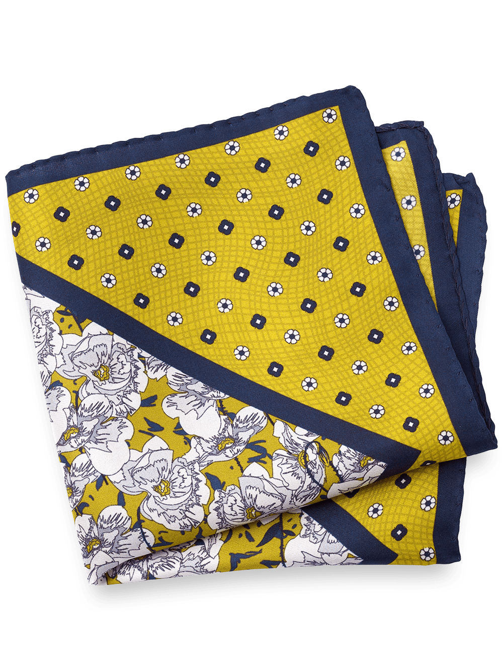 Product Image of Medallion Silk Pocket Square-Gold/Navy