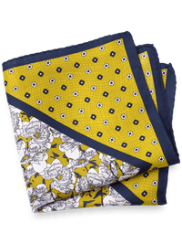 Medallion Silk Pocket Square - Gold/navy