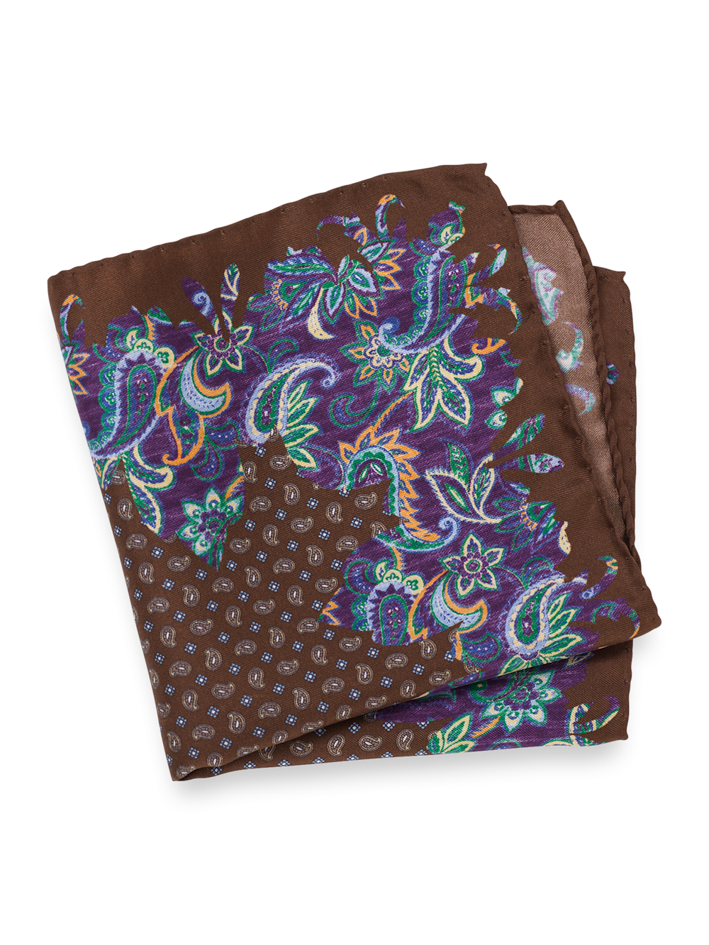 Product Image of Paisley Silk Pocket Square-Brown Multi