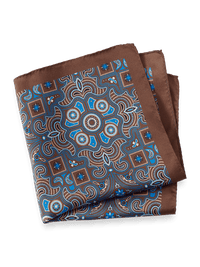 Medallion Silk Pocket Square - Brown/blue