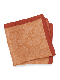 Paisley Silk Pocket Square - Orange