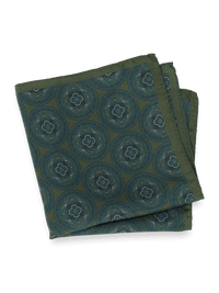 Medallion Silk Pocket Square - Green