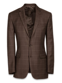 Classic Fit Essential Wool Notch Lapel Suit Jacket - Brown Windowpane