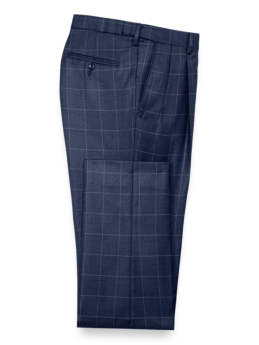 Product Image of Classic Fit Essential Wool Pleated Suit Pants-Navy Windowpane