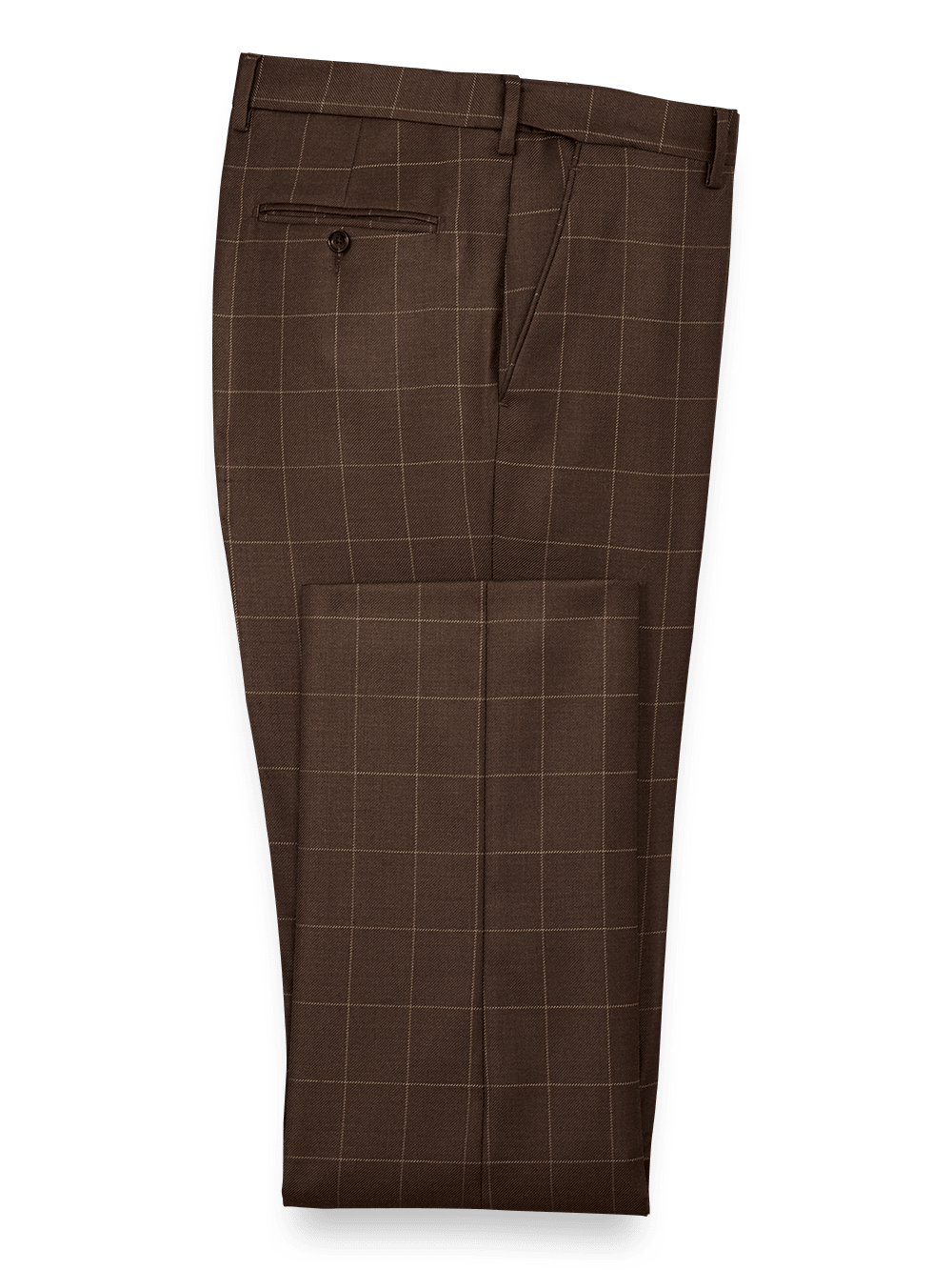 Product Image of Classic Fit Essential Wool Flat Front Suit Pants-Brown Windowpane