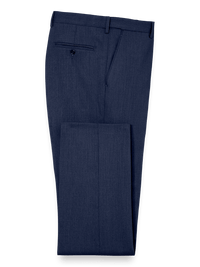 Classic Fit Essential Wool Flat Front Suit Pants - Navy