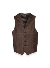 Classic Fit Essential Wool Suit Vest - Brown Windowpane