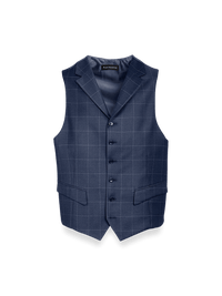Classic Fit Essential Wool Suit Vest - Navy Windowpane