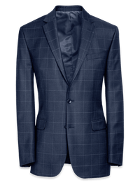 Tailored Fit Wool Essential Wool Notch Lapel Suit Jacket - Navy Windowpane
