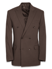 Tailored Fit Essential Wool Double Breasted Peak Lapel Suit Jacket - Brown