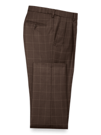 Tailored Fit Essential Wool Pleated Pants - Brown Windowpane