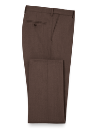 Tailored Fit Essential Wool Flat Front Pants - Brown