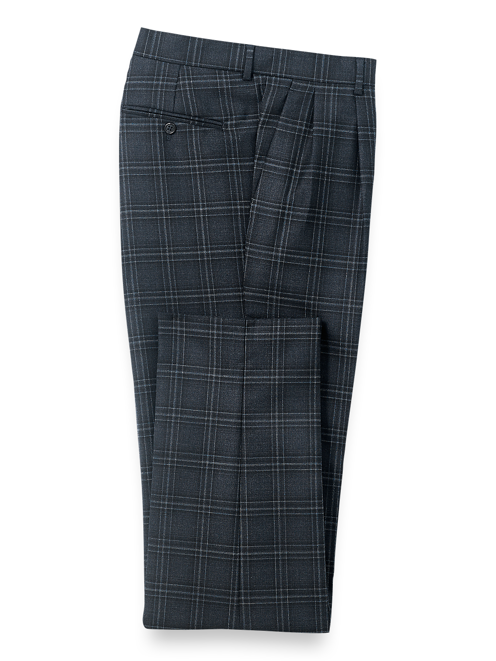 Product Image of Wool Plaid Pleated Suit Pants-Black/Blue