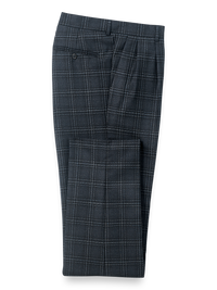 Wool Plaid Pleated Suit Pants - Black/blue