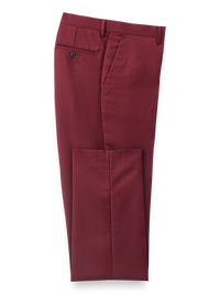 Wool Sharkskin Flat Front Suit Pants - Dark Red