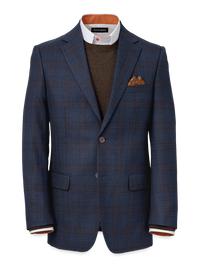 Wool Plaid Single Breasted Notch Lapel Suit Jacket - Blue/brown